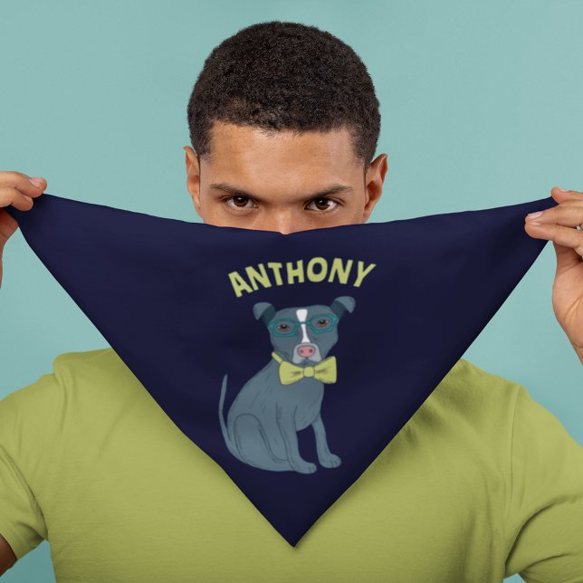 Pit Bull Puppy Dog Wearing Glasses Personalized Bandana (Creator Uploaded)