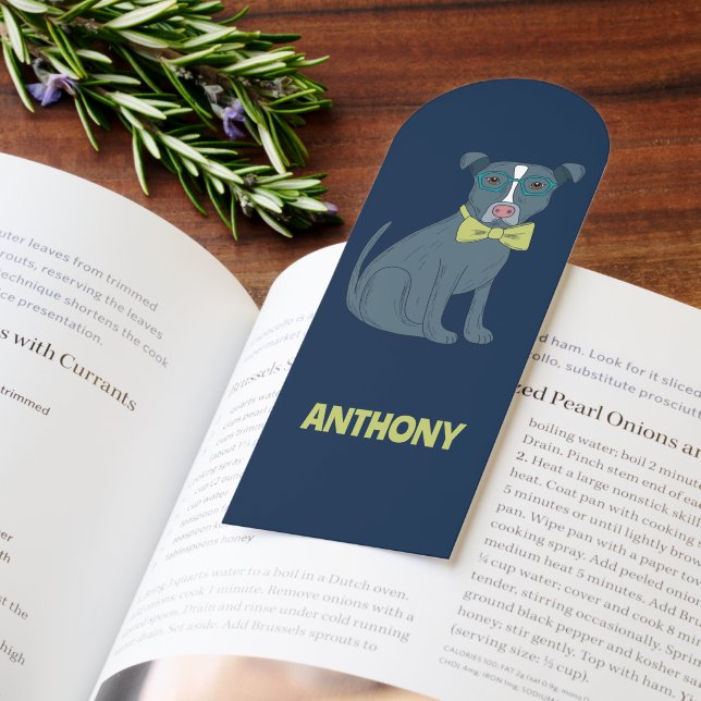Pit Bull Puppy Dog Wearing Glasses Personalized Bookmarks (Book)