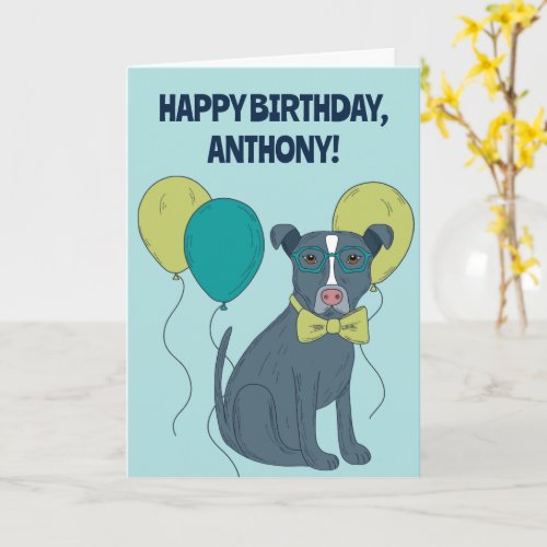 Pit Bull Puppy Dog Wearing Glasses Personalized Card