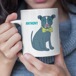 Pit Bull Puppy Dog Wearing Glasses Personalized Coffee Mug