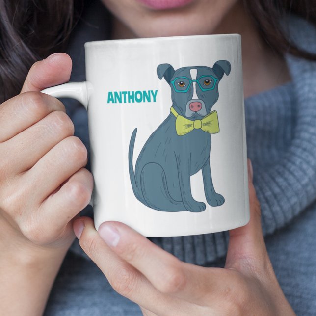 Pit Bull Puppy Dog Wearing Glasses Personalized Coffee Mug (Creator Uploaded)