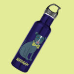 Pit Bull Puppy Dog Wearing Glasses Personalized Stainless Steel Water Bottle<br><div class="desc">This custom water bottle features an illustration of a handsome pup. This dapper dog is wearing a pair of teal colored glasses and a lime green bow tie and is set against a metallic blue background. At the bottom of the pit bull puppy graphic is a spot to add a...</div>