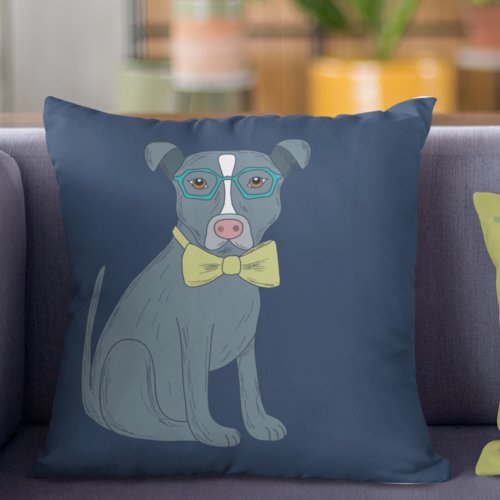 Pit Bull Puppy Dog Wearing Glasses Personalized Throw Pillow