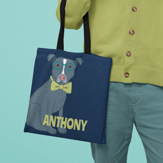 Pit Bull Puppy Dog Wearing Glasses Personalized Tote Bag (Creator Uploaded)