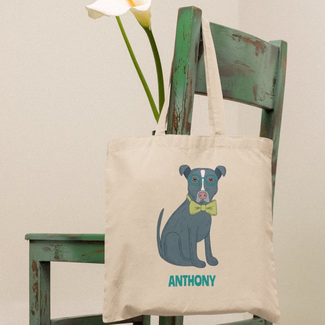 Pit Bull Puppy Dog Wearing Glasses Personalized Tote Bag (Creator Uploaded)