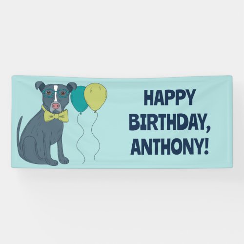 Pit Bull Puppy Dog Wearing Glasses with Balloons Banner