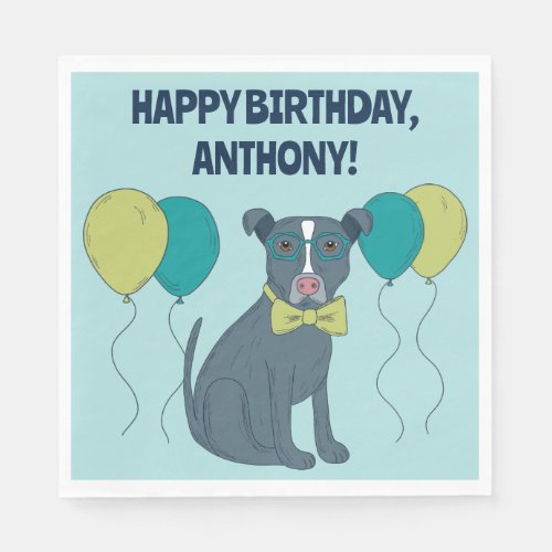 Pit Bull Puppy Dog Wearing Glasses with Balloons Napkins
