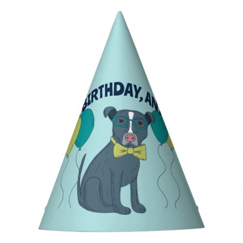 Pit Bull Puppy Dog Wearing Glasses with Balloons Party Hat