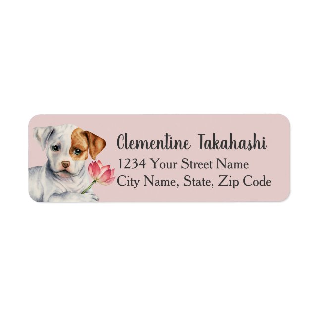 Pit Bull Puppy Holding Lotus Flower Address Label (Front)