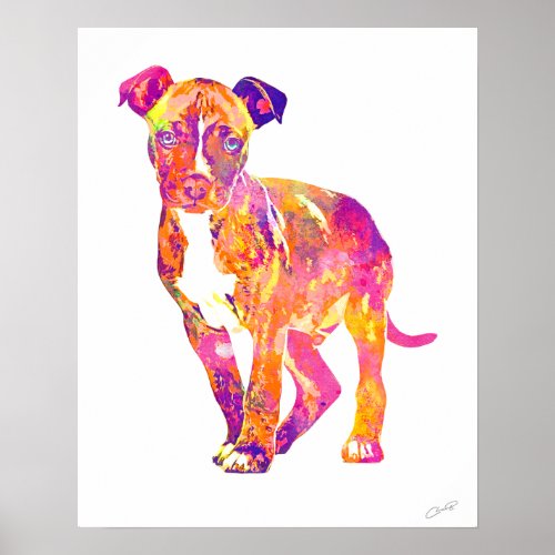 Pit Bull Puppy Pop Art Watercolor Poster