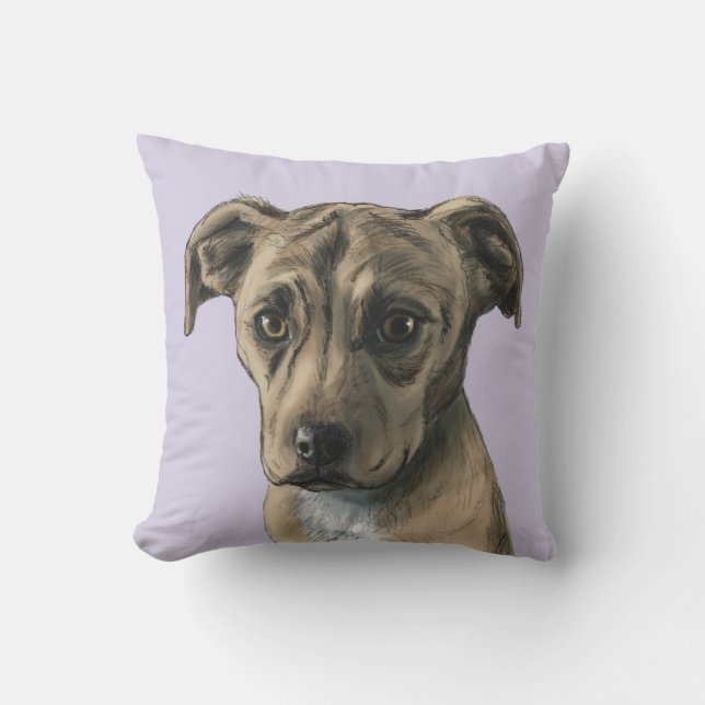Pit Bull Puppy Portrait, Brown Dog Throw Pillow (Front)