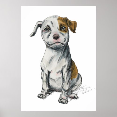 Pit Bull Puppy Sketch Drawing Poster