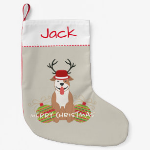 Pit Bull Reindeer (Male) Merry Christmas Pet Small Christmas Stocking