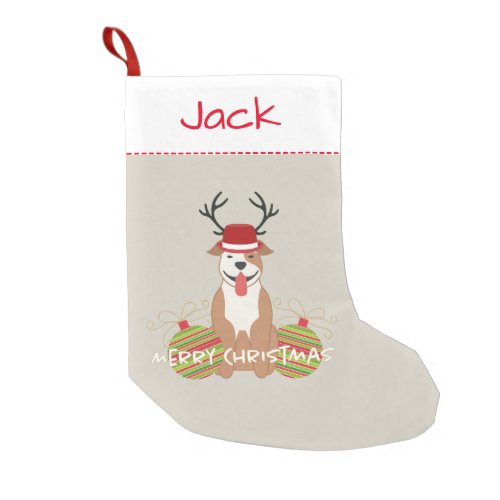 Pit Bull Reindeer Male Merry Christmas Pet Small Christmas Stocking