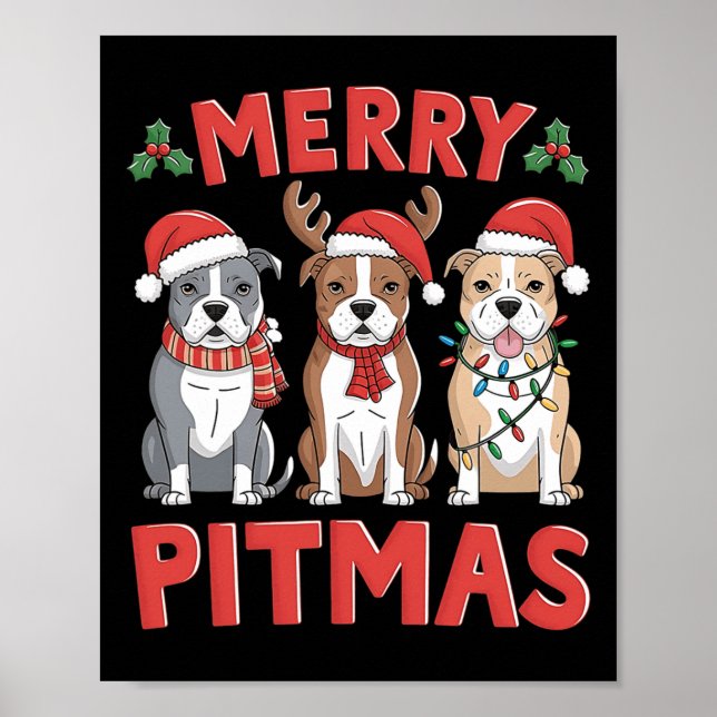 Pit Bull Santa Christmas Tree Lights Xmas Merry Pi Poster (Front)