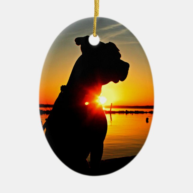 Pit Bull Sunrise Ceramic Ornament (Front)