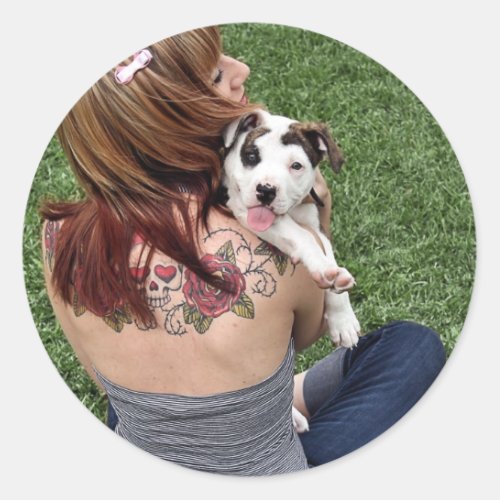 Pit Bull T_Bone Lucky Puppy Classic Round Sticker