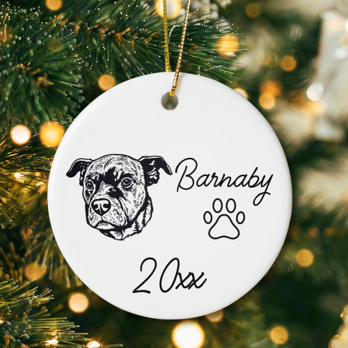 Pit Bull Terrier Dog Custom Name  Year Line Art Ceramic Ornament