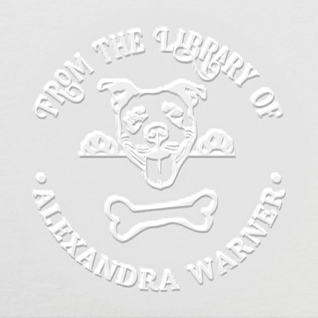 Pit Bull Terrier Dog Eying Bone Library Book Name Embosser (Design)