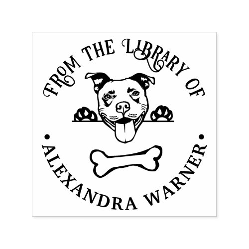 Pit Bull Terrier Dog Eying Bone Library Book Name Self_inking Stamp