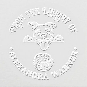 Pit Bull Terrier Eying Burger Library Book Name Embosser