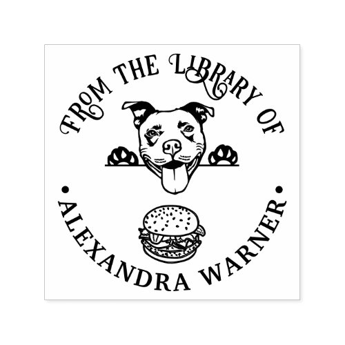Pit Bull Terrier Eying Burger Library Book Name Self_inking Stamp