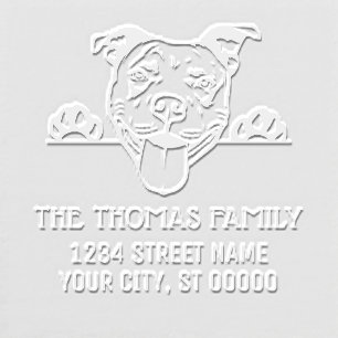 Pit Bull Terrier Face Dog Name Return Address Embosser