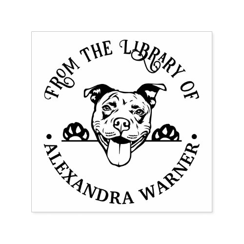 Pit Bull Terrier Face Dog Round Library Book Name Self_inking Stamp