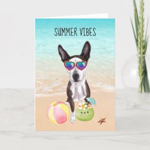 Pit Bull Terrier Mix Beach Letterpress Thank You Card