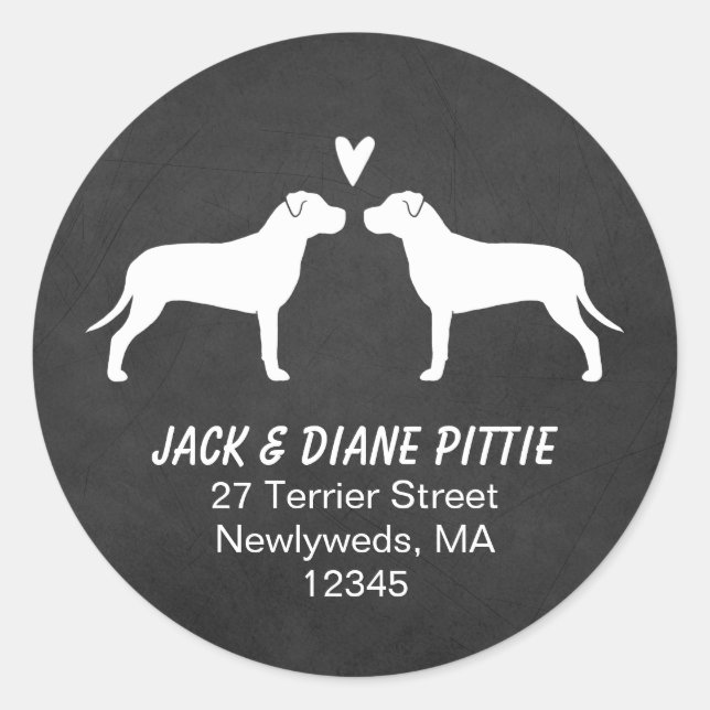 Pit Bull Terrier Silhouettes Return Address Classic Round Sticker (Front)