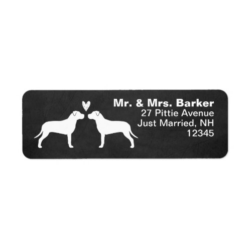 Pit Bull Terrier Silhouettes with Heart Cute Dogs Label