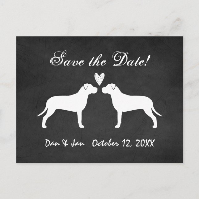 Pit Bull Terriers Wedding Save the Date Announcement Postcard (Front)