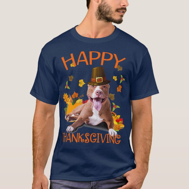 Pit Bull Turkey Funny Thanksgiving Dogs T-Shirt (Front)