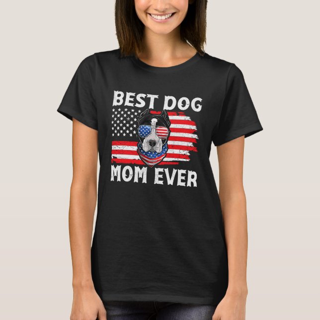 Pit bull USA Patriotic Dog US Apparel American Fla T-Shirt (Front)