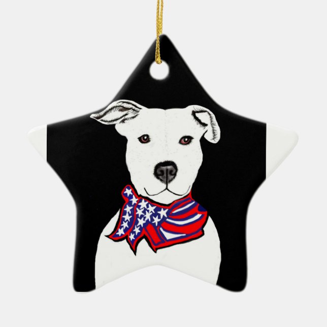 Pit bull wearing Americanflag bandana Christmas or Ceramic Ornament (Front)