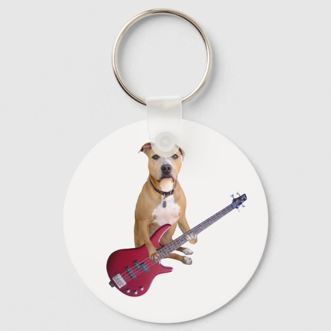 Pit Bull with Guitar Keychain (Front)