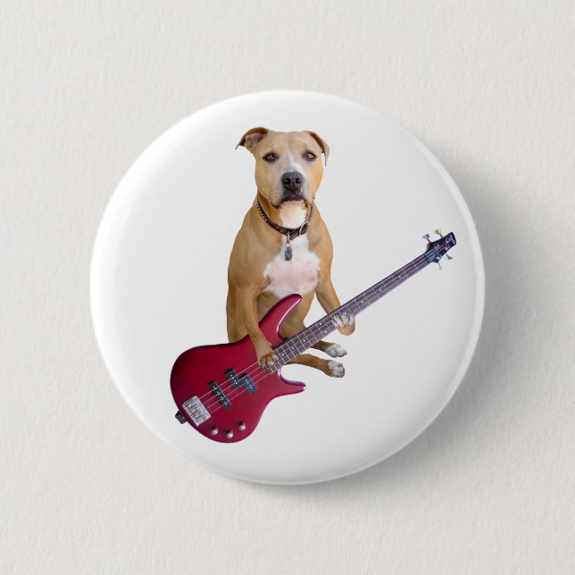 Pit Bull with Guitar Pinback Button (Front)