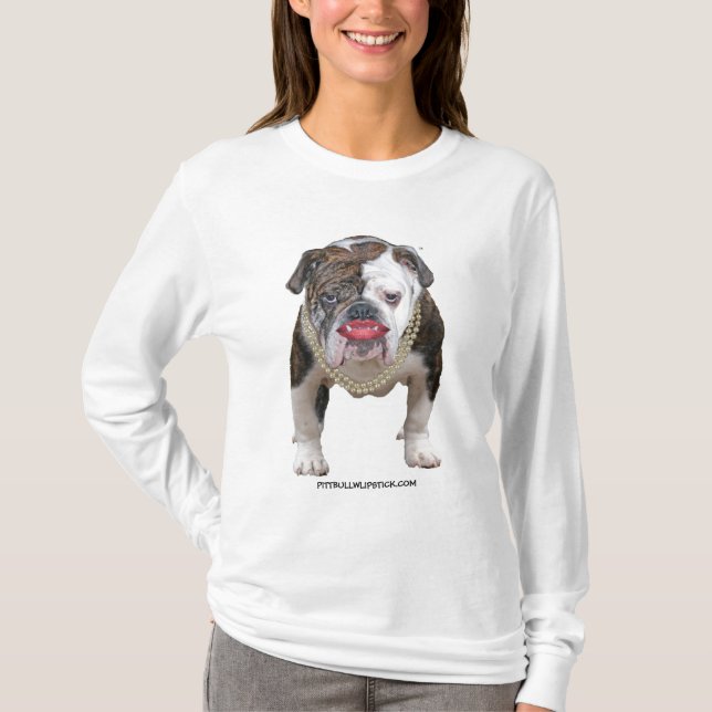 Pit Bull with Lipstick and Pearls T-Shirt (Front)