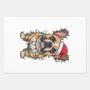 Pit Bull Wrapped in Christmas Lights Dog lovers Wrapping Paper Sheets