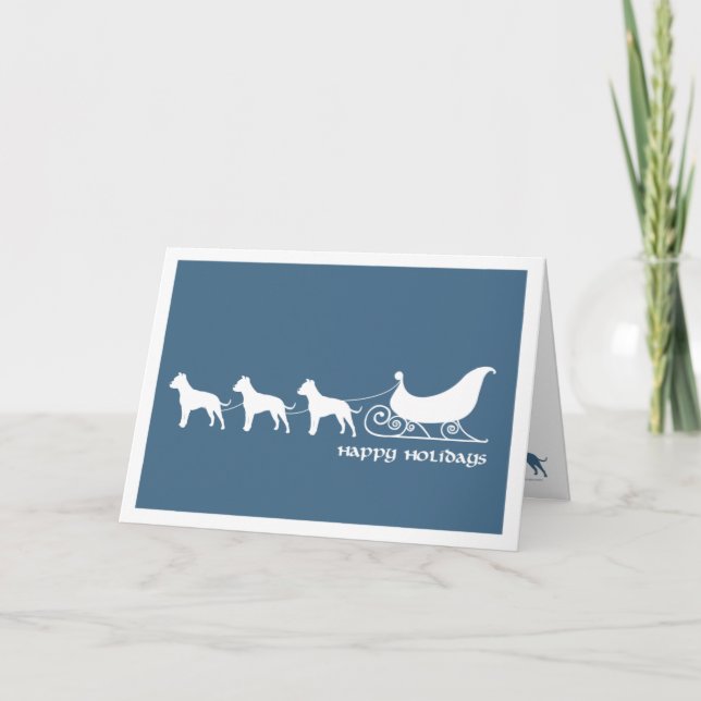 Pit Bulls Pulling Santa's Sleigh Holiday Card (Front)