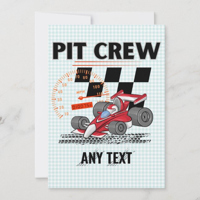 Pit Crew Birthday Party Theme Race Cars  Invitation (Front)
