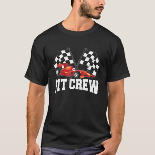 Pit Crew Car Racing Party And Checked Flag T_Shirt