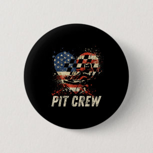 Pit Crew Checkered Car Racing Heart Usa Flag Famil Button