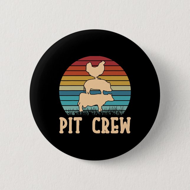 Pit Crew Cow Pig Chicken Byrbecue Grilling Bbq  Button (Front)