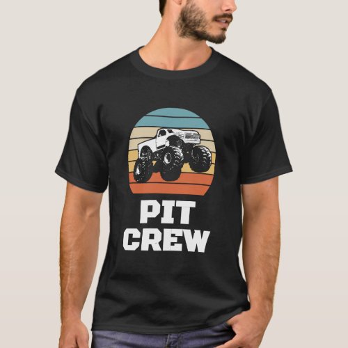 Pit Crew Monster Trucks Happy Sunset Retro Theme T_Shirt
