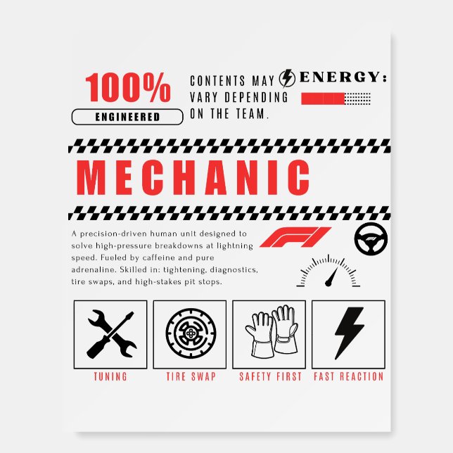 Pit Crew Power – 100% Mechanic Foam Board (Front)