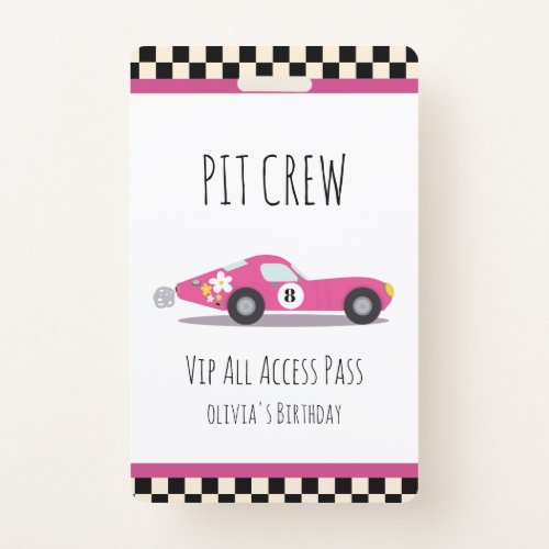 Pit crew Race Car Birthday Party Pit Crew VIP Pass Badge