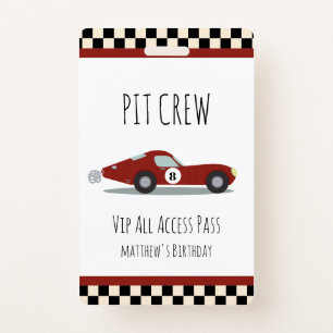 Pit crew Race Car Birthday Party Pit Crew VIP Pass Badge