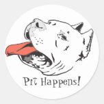 Pit Happens Funny Pit Bull Round Stickers at Zazzle