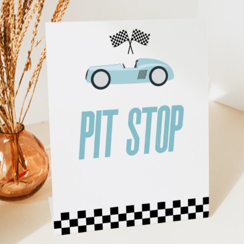 Pit Stop Blue Flame Race Car Party Table Pedestal Sign